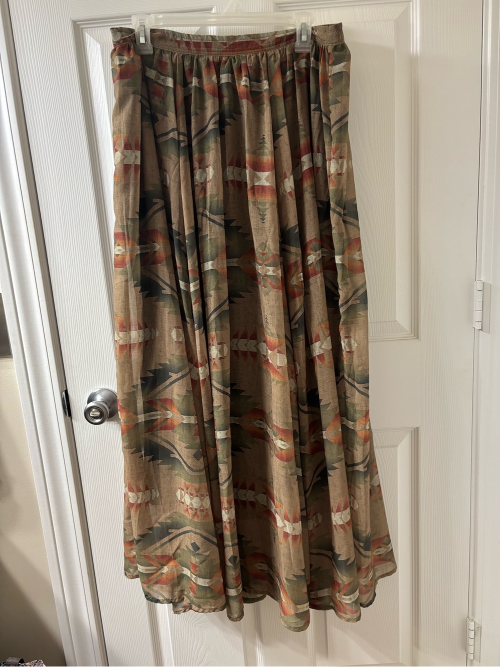 Tasha Polizzi Western Aztec Brown Multi Color Maxi Full Flowy Skirt Size L LINED